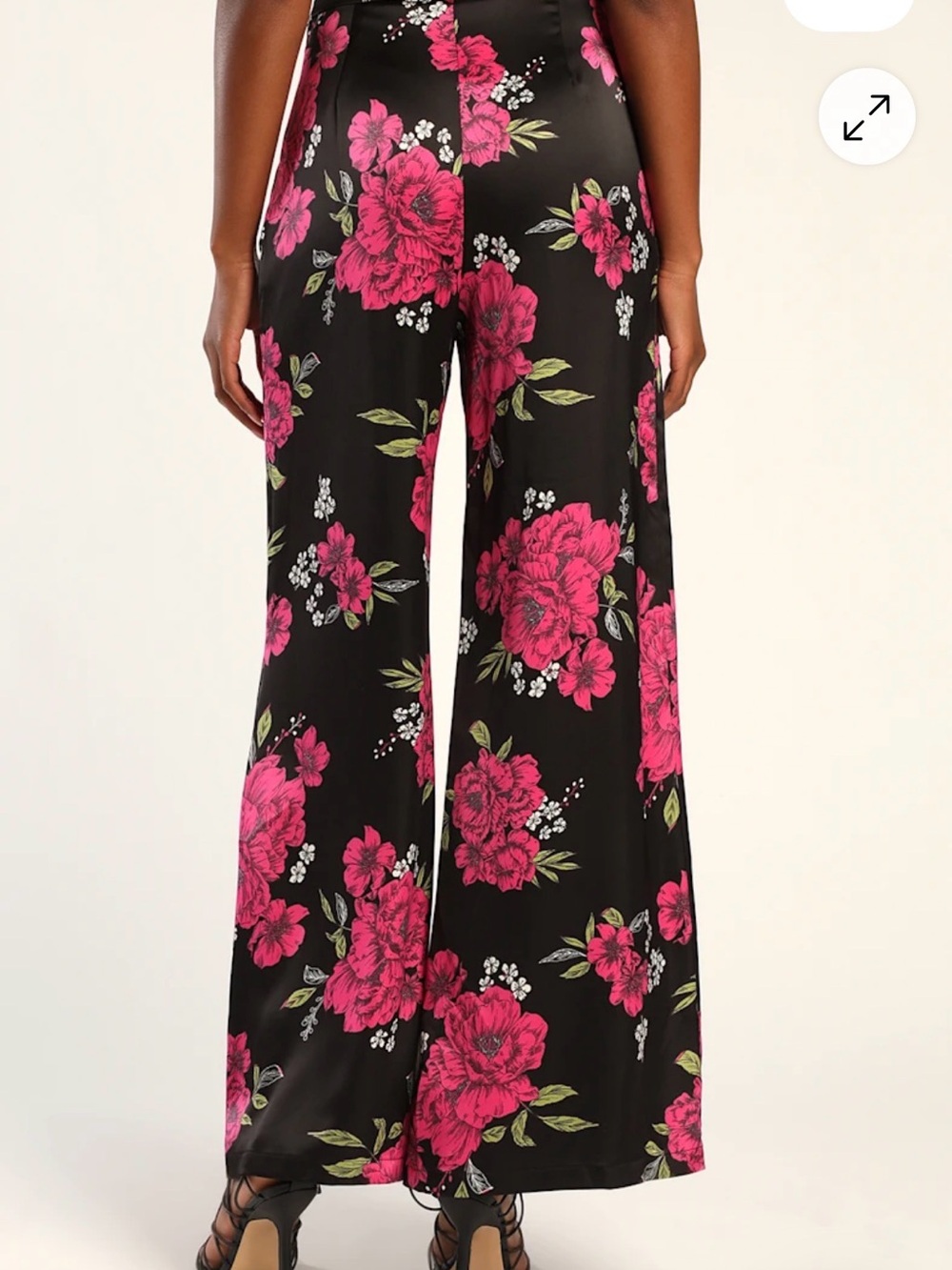 Lulus Thriving Vibes Black Floral Satin Wide Leg Pants - Picture 2 of 8
